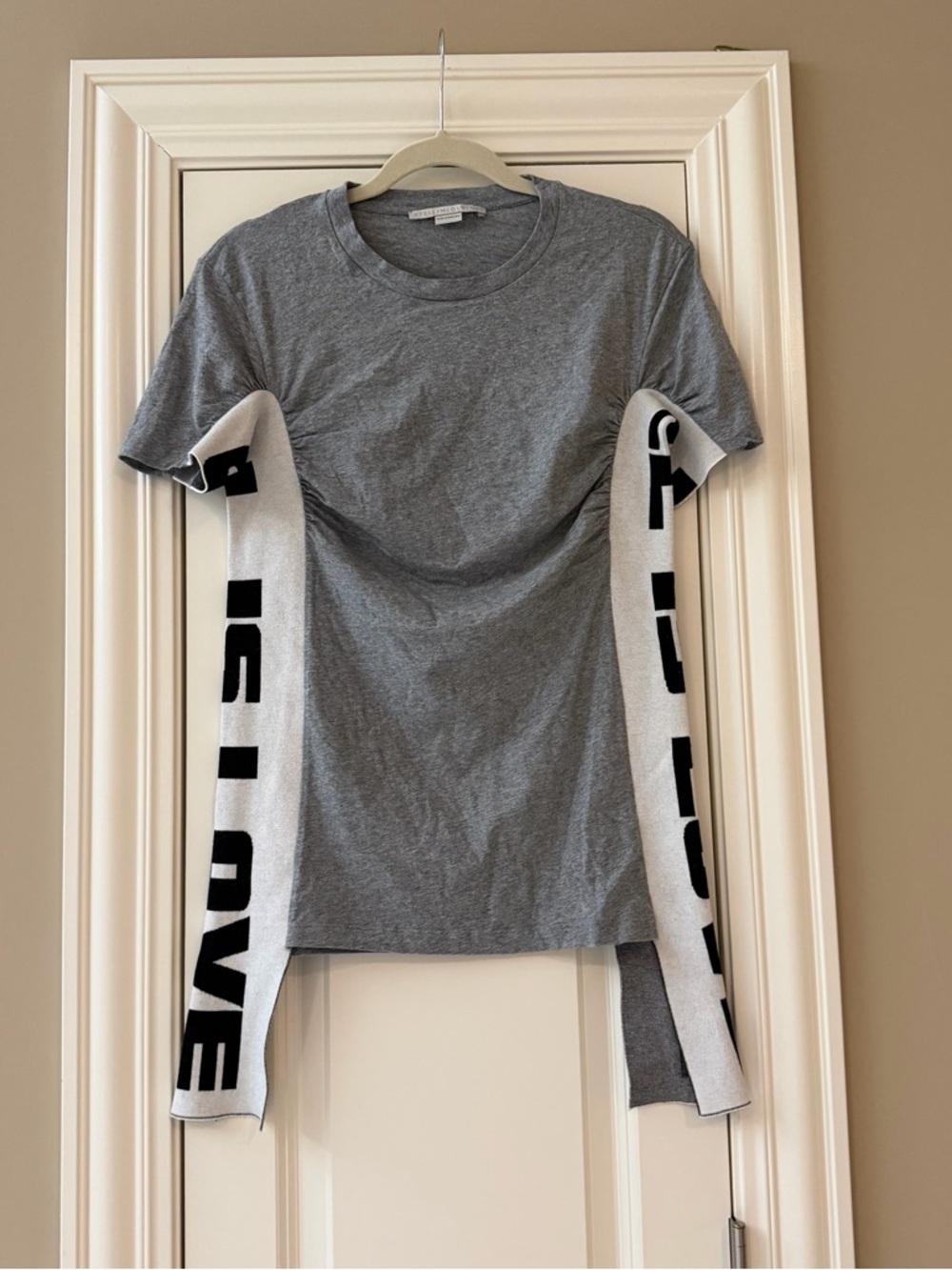 $400 Stella McCartney “All Is Love” ruched-side panelled T-shirt S EUR38